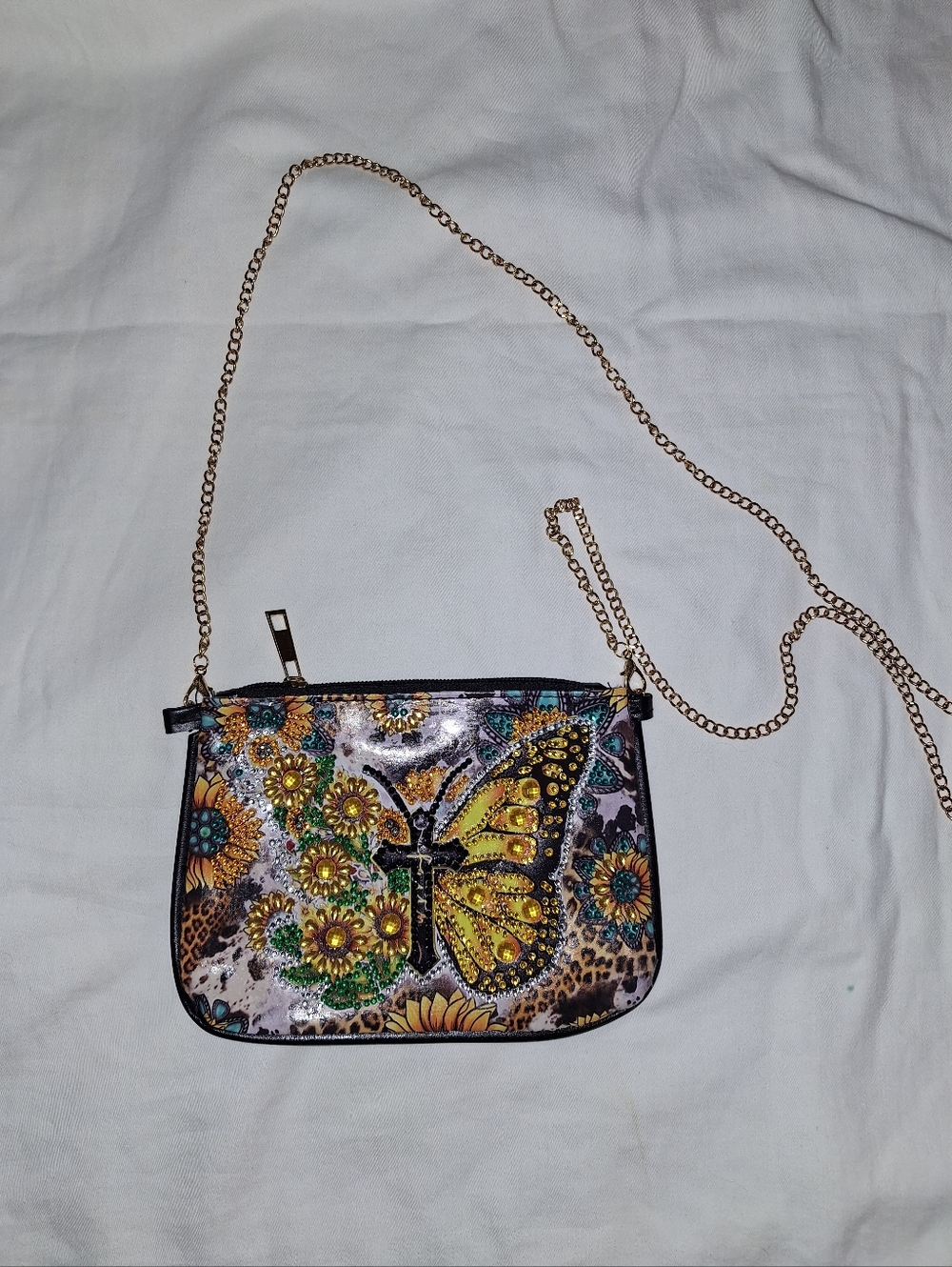 Butterfly Faith Sunflower Diamond Art Chain Purse